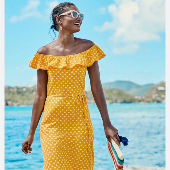 NWT Boden Bethany Polka Dot Dress Yellow 14 Long Tall - Picture 1 of 9